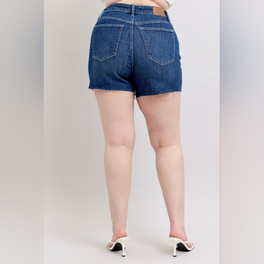 Judy Blue High Rise Dark Wash Criss Cross Crossover Waistband Shorts Various NEW - Picture 15 of 16